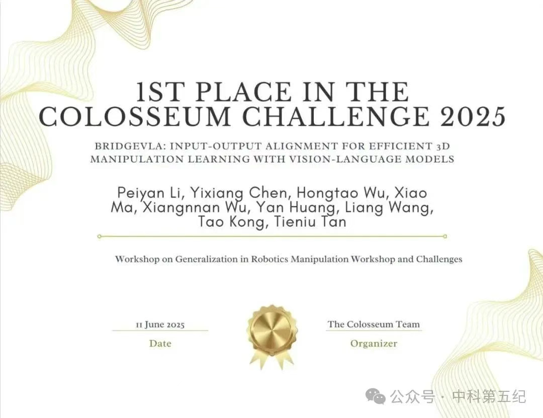 投资动态丨世界冠军！中科第五纪问鼎CVPR 2025机器人通用操作大赛全球第一